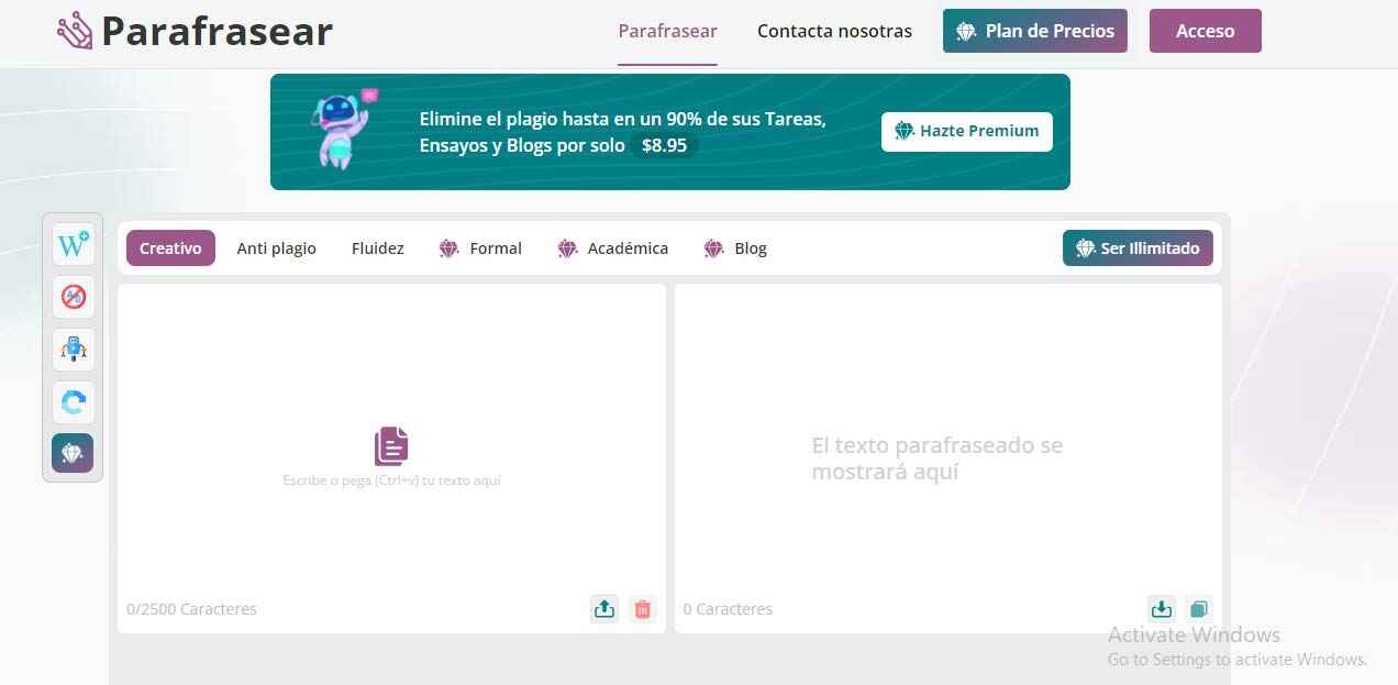 captura de panatalla de parafrasear.ai