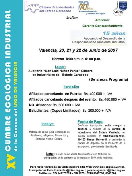 XV Cumbre Ecológica Industrial de la cuenca del Lago de Valencia