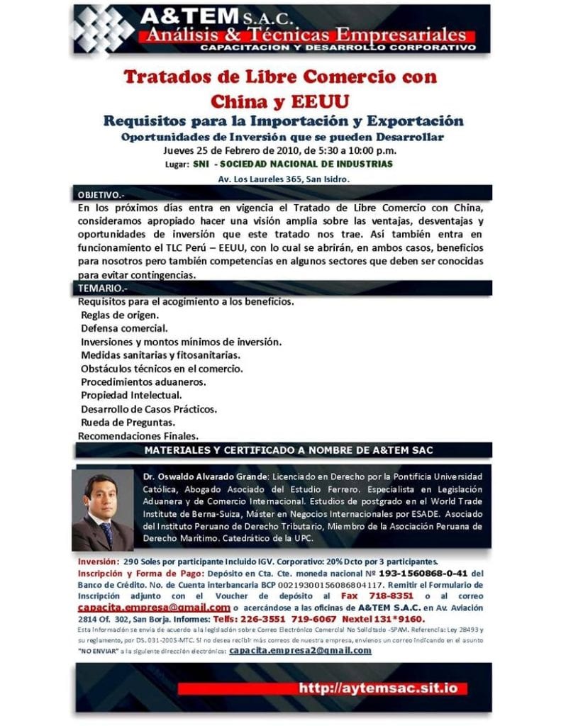 Seminario «Procedimientos Aduaneros y los Tratados de Libre Comercio con China y EE.UU.»