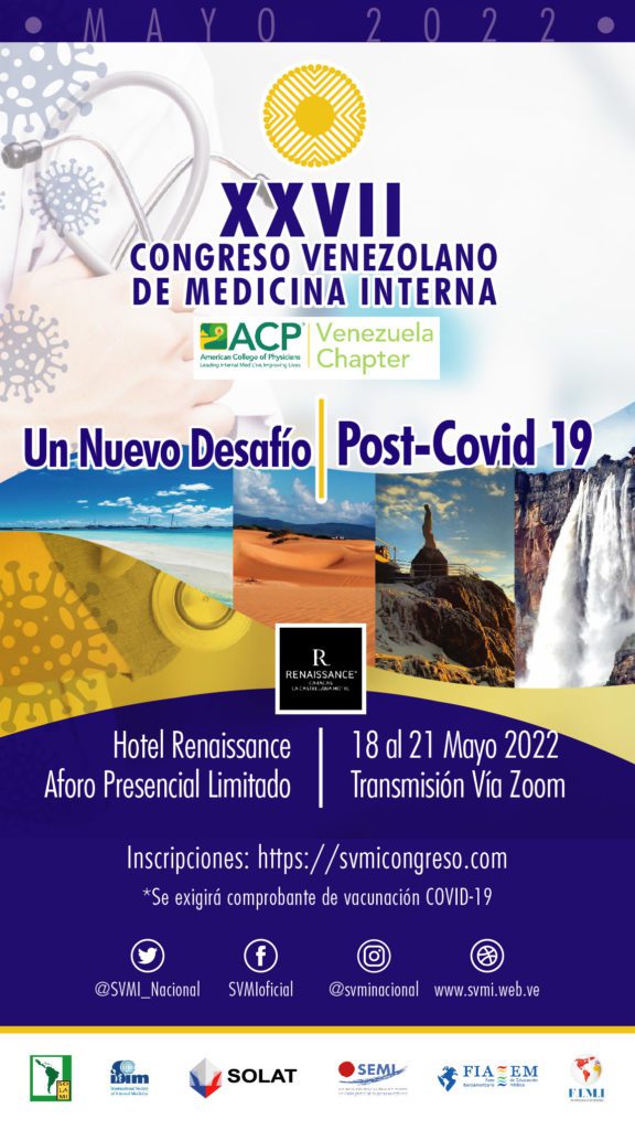 Del 18 al 21 de mayo, se celebrará el XXVII Congreso Venezolano de Medicina Interna&nbsp;