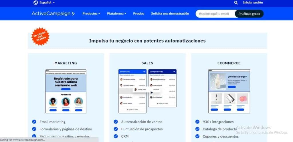 Captura de pantalla de activecampaign.com