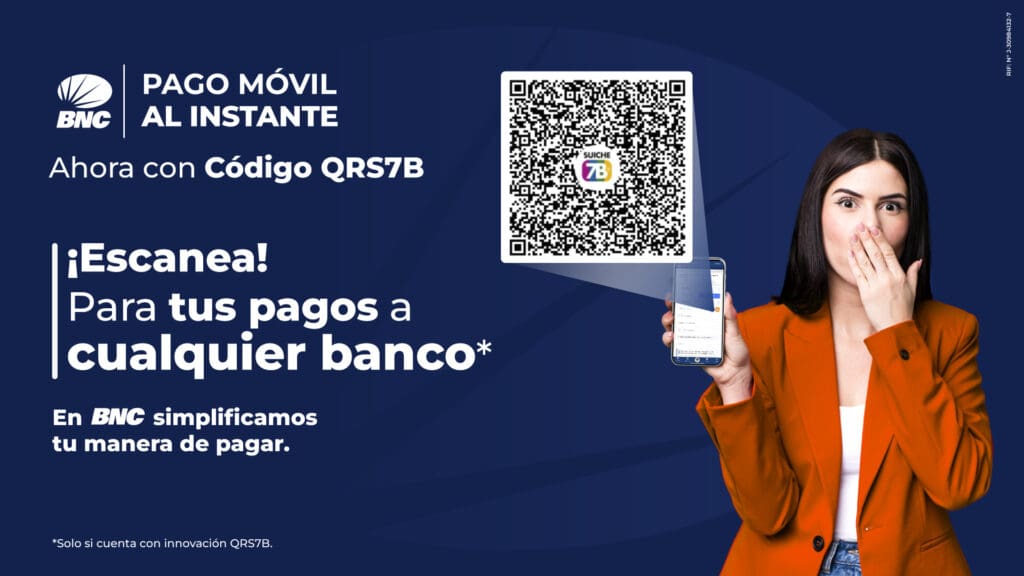 BNC ofrece Pago Móvil con Código QRS7B interbancario